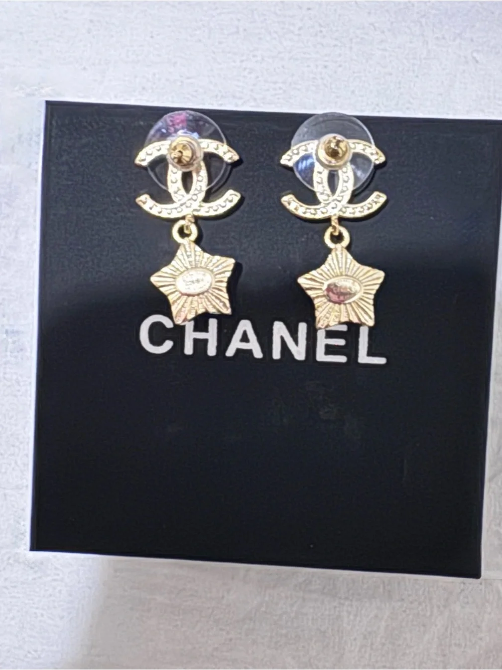 CHANEL CC Star Drop Earrings with Crystals and Pearl